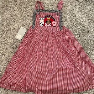 NWT Lil Cactus Red Gingham Barn Scene Jumper Dress, Size 6